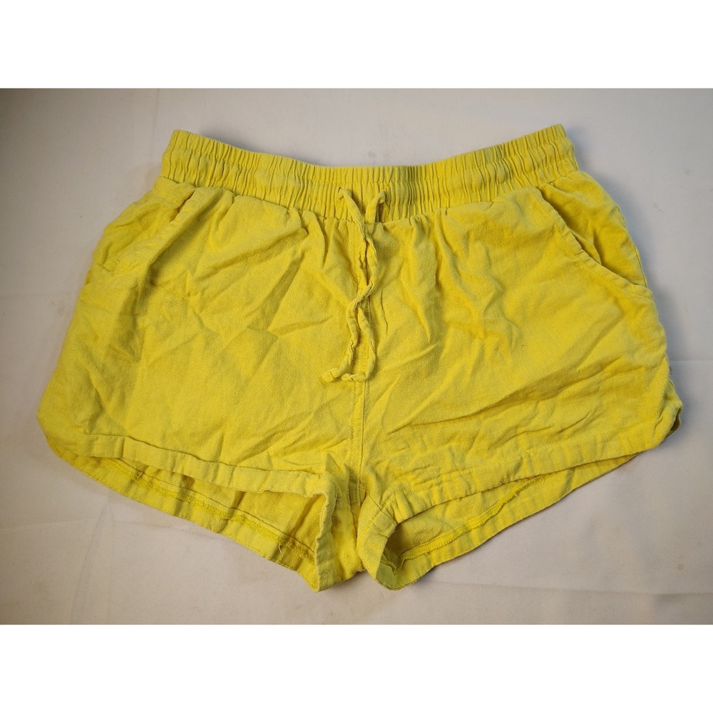 Revamped Womens Yellow Linen Blend Shorts Elastic Waist Drawstring Casual Boho M